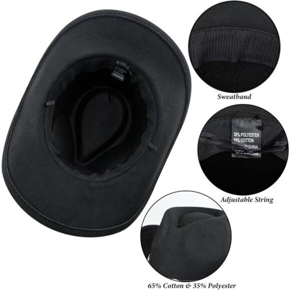 Western Cowboy Fedora Hat for Women & Men Classic Wide Brim Hat with Buckle Belt main image 6